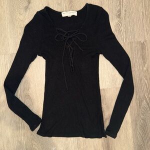 Urban Outfitters Black Tie Front Fitted Blouse